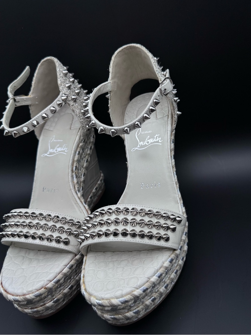 Christian Louboutin Madmonica 120 Croc Embossed Wedge Spiked Sandals Size 37 - Picture 4 of 8